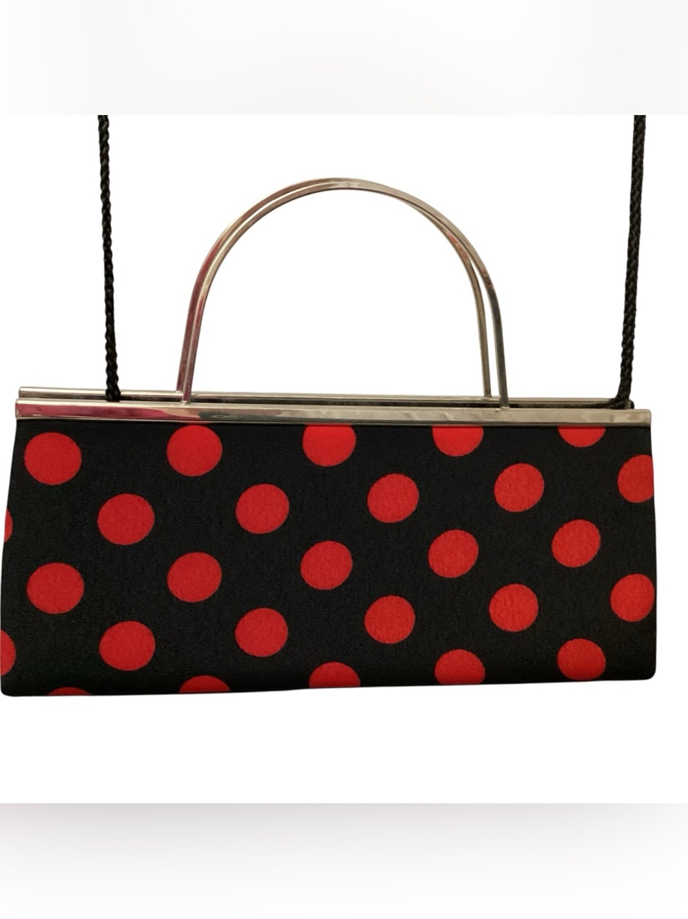 Polka Dot Satin Evening Clutch - Red and Black